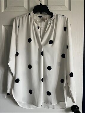 LOFT White Blouse with Black Polka Dots